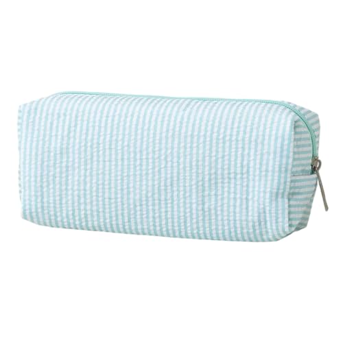 Federmäppchen aus Seersucker | Mäppchen Aesthetic Streifen Mädchen | Pencil Case Federtasche aus Seersucker | Gestepptes Süßes Federmappe Kosmetiktasche Schreibwarenlager Beutel für Schule, Büro von Generisch