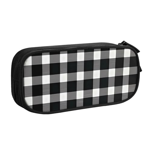 Federmäppchen für Jungen und Mädchen, kariert, Vintage-Raster, großes Federmäppchen, Schreibwaren-Organizer, Federmäppchen für Schule, Büro, Make-up-Tasche mit Reißverschluss, Schwarz / Weiß, Schwarz von Generisch