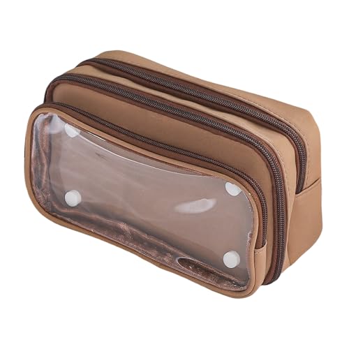Federmäppchen für Mädchen und Jungen, Schulbedarf, niedliches Kawaii-ästhetisches Design, Stifteetui mit Reißverschluss, mehrere Fächer, coffee, 21.5x12.5x8.5cm, Modernes, transparentes Design von Generisch