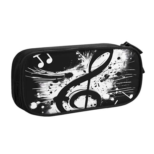 Federmäppchen mit Aquarell-Musiknoten, für Jungen und Mädchen, Vintage-Kunst, große Stifttasche, Schreibtisch-Organizer, Federmäppchen für Schule, Büro, Make-up-Tasche mit Reißverschluss, Schwarz von Generisch