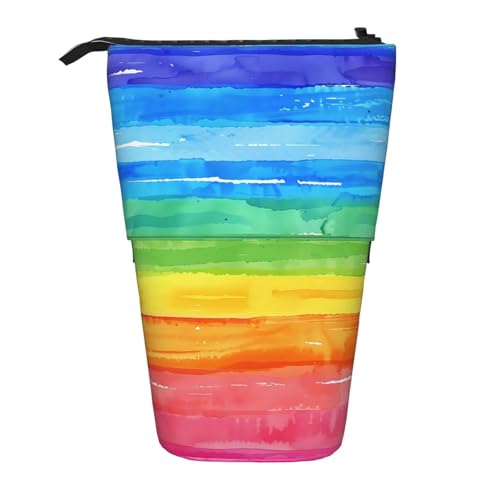 Federmäppchen mit Aquarell-Regenbogen-Motiv, bunte Streifen, Teleskop-Federtasche, Pop-Up-Kosmetiktasche, Schreibwaren-Organizer für Schule, Büro, Reisen von Generisch