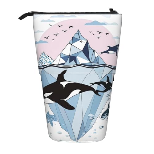 Federmäppchen mit Aquarell-Wal, stehend, Eisberg, Meer, Stifteetui, Teleskop-Bleistifttasche, Pop-Up-Kosmetiktasche, Schreibwaren-Organizer für Schule, Büro, Reisen von Generisch