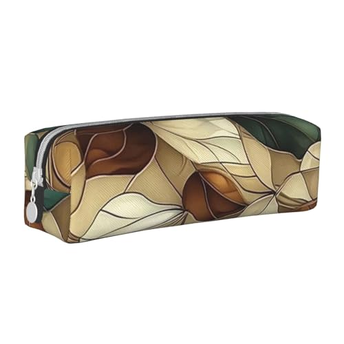 Federmäppchen mit Blumenmuster und Blattmuster, tragbar, zylindrisch, mit Reißverschluss, Kosmetiktasche aus Leder, weiß, Einheitsgröße, Schulrucksack von Generisch