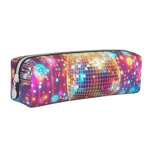 Federmäppchen mit Discokugeln und Bühnenlichtern, tragbar, zylindrisch, mit Reißverschluss, Kosmetiktasche aus Leder, weiß, Einheitsgröße, Schulrucksack von Generisch