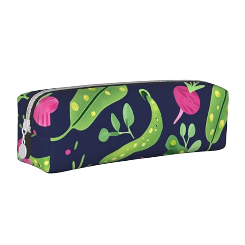 Federmäppchen mit Erbsen- und Zwiebelmotiv, tragbar, zylindrisch, mit Reißverschluss, Kosmetiktasche aus Leder, weiß, Einheitsgröße, Schulrucksack von Generisch