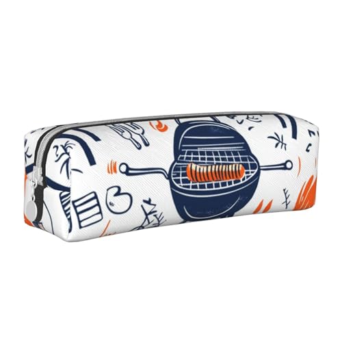 Federmäppchen mit Grillmotiv für Feuer, tragbar, zylindrisch, mit Reißverschluss, Kosmetiktasche, Leder, weiß, Einheitsgröße, Schulrucksack von Generisch