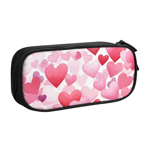 Federmäppchen mit Herzen, für Jungen und Mädchen, groß, für den Schreibtisch, Schreibwaren, Organizer, Federmäppchen für Schule, Büro, Make-up-Tasche mit Reißverschluss, Rosa, Schwarz , 21x5x10.5cm von Generisch