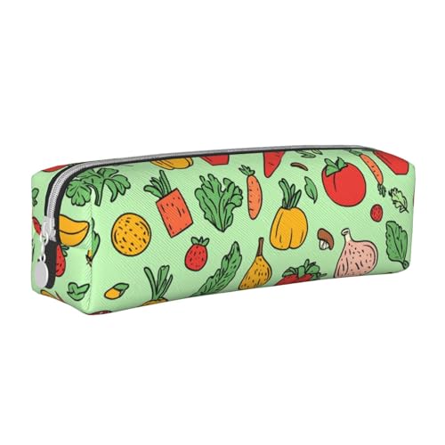 Federmäppchen mit Karottenpilz und Erdbeere, tragbar, zylindrisch, mit Reißverschluss, Kosmetiktasche aus Leder, weiß, Einheitsgröße, Schulrucksack von Generisch