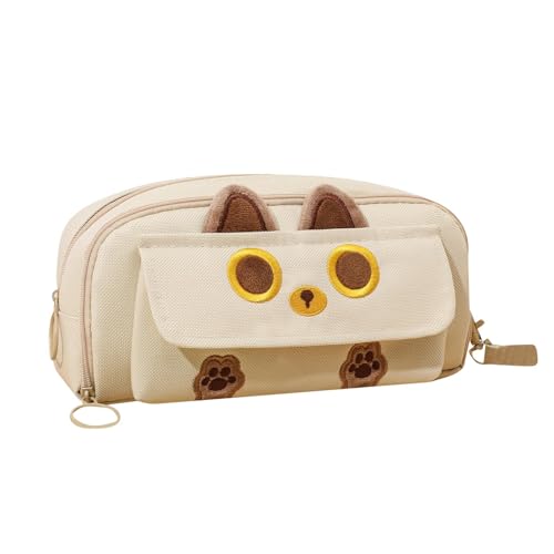 Federmäppchen mit Katzenmotiv, niedliches besticktes Katzen-Federmäppchen für Mädchen, mit Reißverschluss, Schreibtisch-Organizer, ästhetisches Federmäppchen, Schreibwaren-Box für Haftnotizen, beige, Federmäppchen mit Katzenmotiv, niedliches besticktes Katzen-Federmäppchen für Mädchen, mit Reißverschluss, Schreibtisch-Organizer, ästhetisches Federmäppchen, Schreibwaren-Box für Haftnotizen, beige, von Generisch