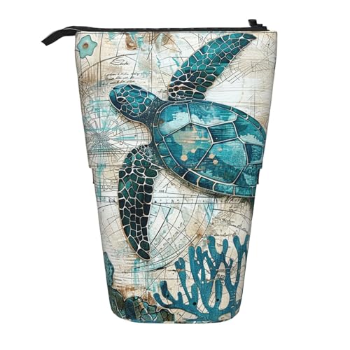Federmäppchen mit Meeresschildkröte, Seestern, stehend, nautische Karte, Stifteetui, Teleskop-Federtasche, Pop-Up-Kosmetiktasche, Schreibwaren-Organizer für Schule, Büro, Reisen von Generisch