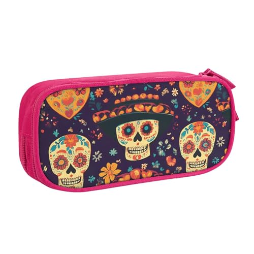 Federmäppchen mit Mexiko-Blumenschädel-Design für Jungen und Mädchen, Skelett, große Stifttasche, Schreibtisch-Organizer, Bleistifttasche für Schule, Büro, Make-up-Tasche mit Reißverschluss, blau von Generisch