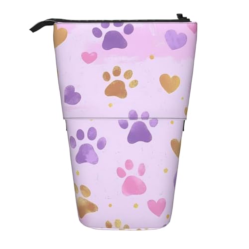 Federmäppchen mit Pfotenabdruck, Standfunktion, buntes Stifteetui, Teleskop-Bleistifttasche, Pop-Up-Kosmetiktasche, Schreibwaren-Organizer für Schule, Büro, Reisen von Generisch