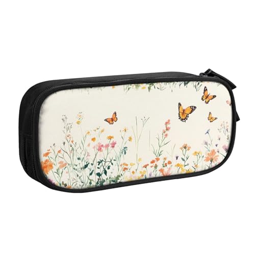 Federmäppchen mit Schmetterlings-Gänseblümchen für Jungen und Mädchen, große Federtasche, Schreibtisch-Organizer, Federmäppchen für Schule, Büro, Make-up-Tasche mit Reißverschluss, Schwarz von Generisch