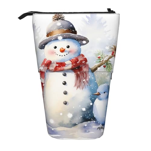 Federmäppchen mit Schneemann-Motiv, stehend, Weihnachts-Stifttasche, Teleskop-Federtasche, Pop-Up-Kosmetiktasche, Schreibwaren-Organizer für Schule, Büro, Reisen von Generisch