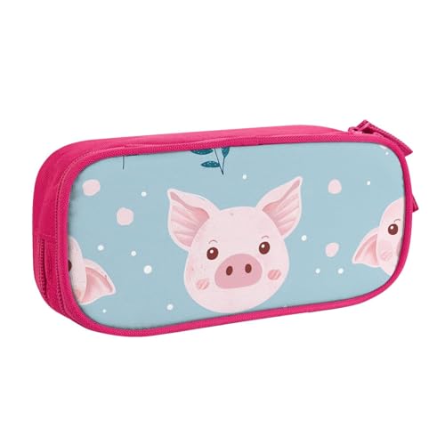 Federmäppchen mit Schweineblättern für Jungen und Mädchen, niedliches Schweinchen, große Stifttasche, Schreibtisch-Organizer, Federmäppchen für Schule, Büro, Make-up-Tasche mit Reißverschluss, blau von Generisch