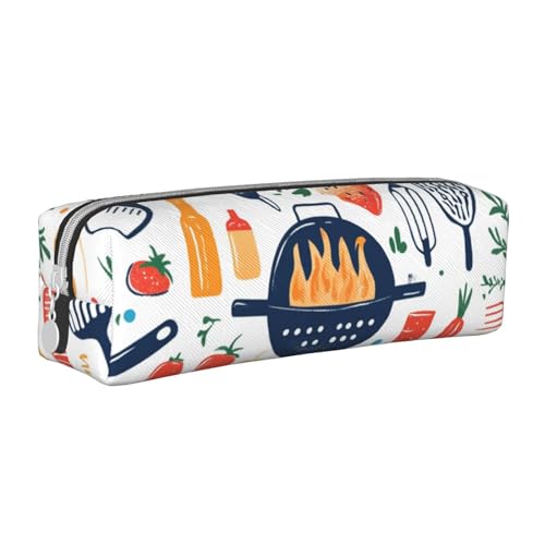 Federmäppchen mit Tomaten- und Karottengrill, tragbar, zylindrisch, mit Reißverschluss, Kosmetiktasche aus Leder, weiß, Einheitsgröße, Schulrucksack von Generisch