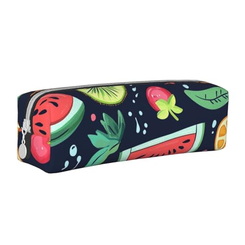 Federmäppchen mit Wassermelonensamen, Kiwi, tragbar, zylindrisch, mit Reißverschluss, Leder-Kosmetiktasche, weiß, Einheitsgröße, Schulrucksack von Generisch