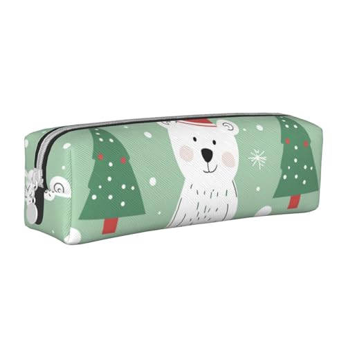 Federmäppchen mit Weihnachtsbaum, Eisbär, tragbar, zylindrisch, mit Reißverschluss, Kosmetiktasche aus Leder, weiß, Einheitsgröße, Schulrucksack von Generisch