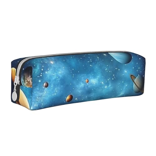 Federmäppchen mit Weltraum-Oberfläche, tragbar, zylindrisch, mit Reißverschluss, Kosmetiktasche aus Leder, weiß, Einheitsgröße, Schulrucksack von Generisch