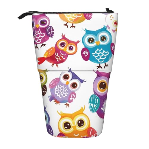 Federmäppchen mit buntem Eulenmotiv, niedliches Stifteetui, Teleskop-Federtasche, Pop-Up-Kosmetiktasche, Schreibwaren-Organizer für Schule, Büro, Reisen von Generisch