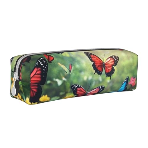 Federmäppchen mit bunten Blumen und Schmetterlingen, tragbar, zylindrisch, mit Reißverschluss, Kosmetiktasche aus Leder, weiß, Einheitsgröße, Schulrucksack Federmäppchen mit bunten Blumen und Schmetterlingen, tragbar, zylindrisch, mit Reißverschluss, Kosmetiktasche aus Leder, weiß, Einheitsgröße, Schulrucksack von Generisch