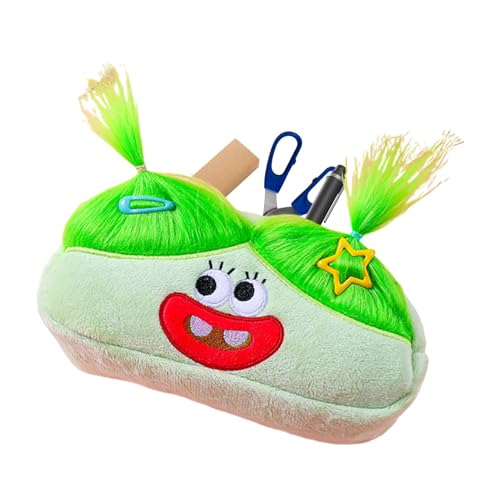 Federmäppchen mit großem Fassungsvermögen, Cartoon-Design, kreative Langhaar-Puppe, niedliche Schreibwaren-Aufbewahrungstasche, Federmäppchen, Organizer, Stifte-Tasche für Schüler, grün, Refer to von Generisch