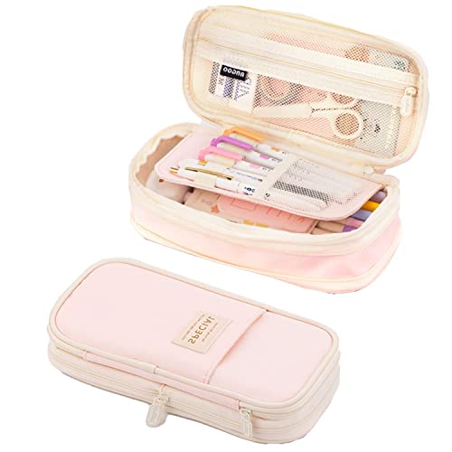 Federmäppchen mit großem Fassungsvermögen, großes Federmäppchen, niedliches Federmäppchen, ästhetisches Schreibwaren, Stifttasche, Grundschulbedarf, für Teenager, Mädchen, adrett (Rosa) von Generisch