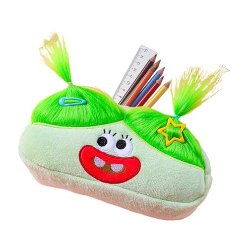 Federmäppchen mit großem Fassungsvermögen, kreatives Langhaar-Puppen-Cartoon-Federmäppchen – Schreibwaren-Aufbewahrungstasche, Federmäppchen, Organizer, Stifteetui für Studenten, grün, Refer to von Generisch