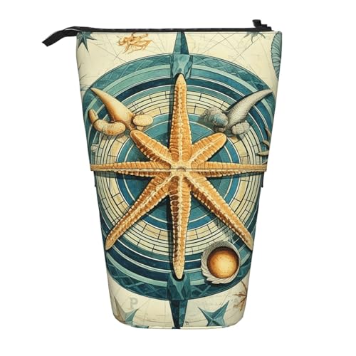 Federmäppchen mit nautischem Kompass, Retro-Design, Seestern, Teleskop-Federtasche, Pop-Up-Kosmetiktasche, Schreibwaren-Organizer für Schule, Büro, Reisen von Generisch