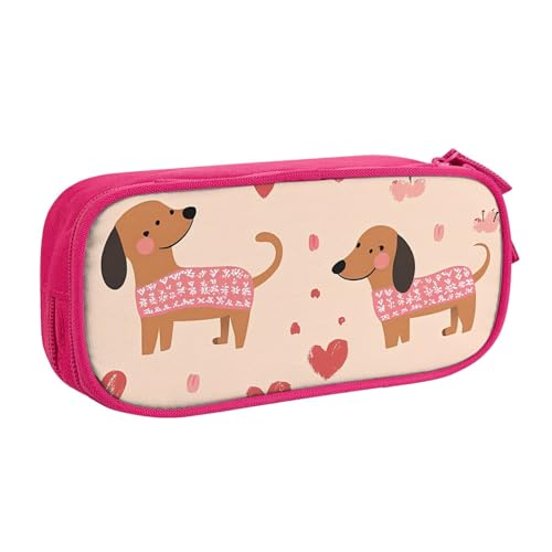 Federmäppchen mit niedlichem Dackel für Jungen und Mädchen, große Stifttasche, Schreibtisch-Organizer, Federmäppchen für Schule, Büro, Make-up-Tasche mit Reißverschluss, blau, 21x5x10.5cm von Generisch