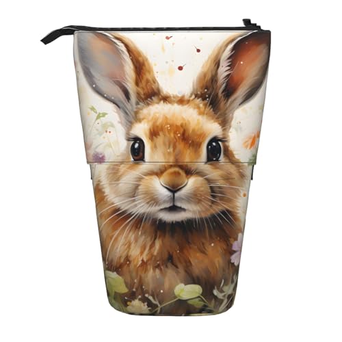 Federmäppchen mit niedlichem Hasen-Blumen-Design, stehend, Kaninchen, Ostern, Stifteetui, Teleskop-Federtasche, Pop-Up-Kosmetiktasche, Schreibwaren-Organizer für Schule, Büro, Reisen von Generisch