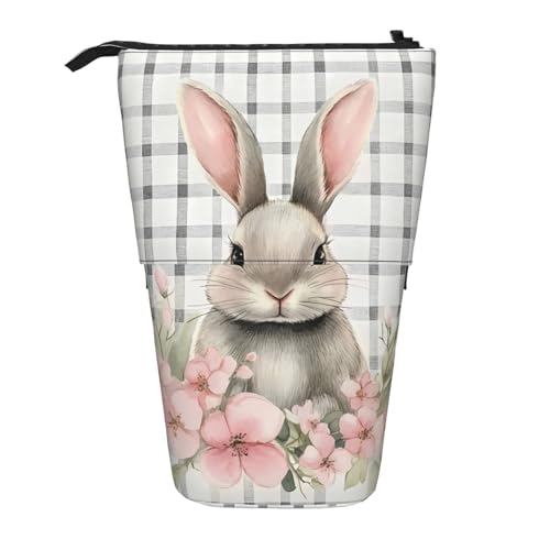 Federmäppchen mit niedlichem Hasen-Blumenmuster, stehend, Kaninchen, Ostern, Stifteetui, Teleskop-Bleistifttasche, Pop-Up-Kosmetiktasche, Schreibwaren-Organizer für Schule, Büro, Reisen von Generisch