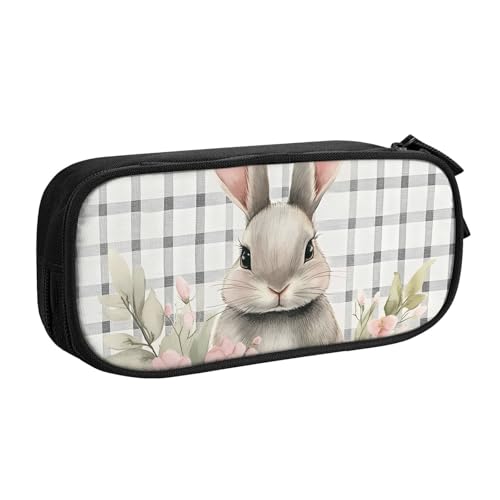 Federmäppchen mit niedlichem Hasen-Blumenmuster für Jungen und Mädchen, Kaninchen, Ostern, große Stifttasche, Schreibtisch-Organizer, Federmäppchen für Schule, Büro, Make-up-Tasche mit Reißverschluss von Generisch