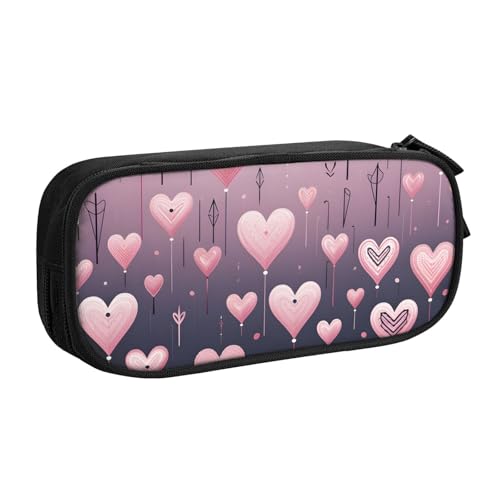 Federmäppchen mit rosa Herz-Ballons für Jungen und Mädchen, Valentinstag, romantisch, große Stifttasche, Schreibtisch-Organizer, Federmäppchen für Schule, Büro, Make-up-Tasche mit Reißverschluss von Generisch