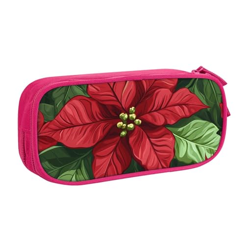 Federmäppchen mit roter Blume für Jungen und Mädchen, Weihnachtsstern, große Stifttasche, Schreibtisch-Organizer, Federmäppchen für Schule, Büro, Make-up-Tasche mit Reißverschluss, blau, 21x5x10.5cm von Generisch