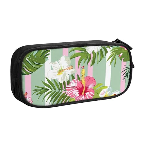 Federmäppchen mit tropischen Blumen für Jungen und Mädchen, Plam-Blätter, großes Stiftetasche, Schreibtisch-Organizer, Federmäppchen für Schule, Büro, Make-up-Tasche mit Reißverschluss, Schwarz von Generisch
