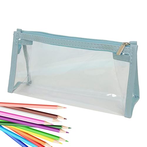 Federmäppchen – niedliche, transparente Tasche, Bleistift-Organisation, Schreibwaren-Organisation für Studenten, großer Bleistift-Organizer für Grund-, Mittel- und Oberschule, blau, Refer to von Generisch