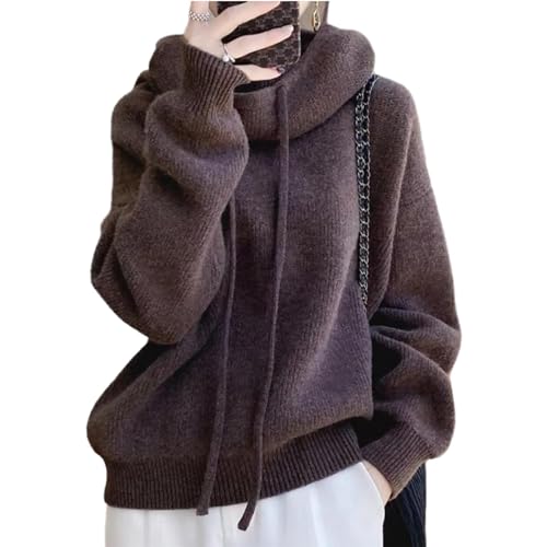 Feinstrickpullover Damen Kuscheliger Rollkragenpullover Tops Damenpullover Langarm Winter Stehkragen Pullover Pulli Damen Herbst Cashmere Strick Sweater Weich Warm 3XL Mocha von Generisch