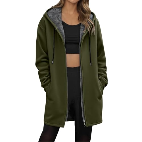 Felljacke Damen, Softshell Mantel Für Damen, Winterjacke Lang Fleecejacke Winter Jacke Mit Teddyfutter Warm Fleece Gefüttert Sweatjacke Mit Kapuze Mantel Hoodie Kapuzenjacke Wintermantel von Generisch