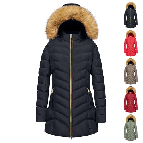 Felljacke Damen, Softshell Mantel Für Damen, Winterjacke Wintermantel Lang Steppjacke Mit Kapuze Puffer Jacke Winter Gesteppter Daunenjacke Herbst Mantel Übergangsjacke Steppmantel Parka von Generisch