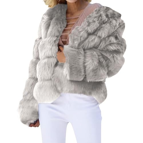 Felljacke Damen Kunstpelz Mantel - Kurzer Faux Pelz Winterjacke Damen Kunstfell Pelzjacke - Pelzmantel Damen Einfarbig Dicker Kunstpelz Jacke Wintermantel Locker Kunstfell Outwear Fellmantel S-5XL von Generisch