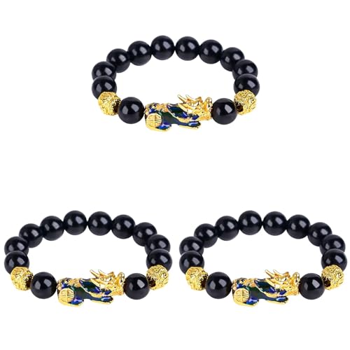 FengShui Armband für Reichtum und Glück, Feng Shui aus schwarzem Obsidian, Pixiu-Reichtumsarmband, Wohlstands-Buddha-Perlen,Temperaturveränderung Armband für Frauen und Männer (3) von Generisch