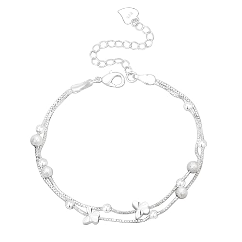 Fernbeziehung Armband The Double Butterfly Double Layer Round Bead Bracelet Perfectly Combines The Spring Atmosphere And Individual Style Making Every Moment As Moving As A (Silver, One Size) von Generisch
