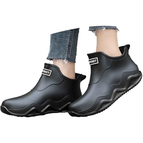 Festival Schuhe Damen, Gummistiefel Damen Herren Halbhoch Regenstiefeletten Breite Waden Wasserdichte Rain Boots Einfarbig Weitschaft Kurz Festival Rutschfeste Barfuß Regenschuhe, Schwarz , 42 von Generisch