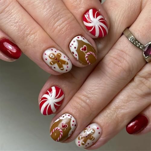 Festive Press on Nails - Christmas Winter Holiday Design, Kurze Kunstnägel mit einfacher Anwendung & lang anhaltendem Tragen, ideal für Partys, den täglichen Gebrauch, Geschenk von Generisch