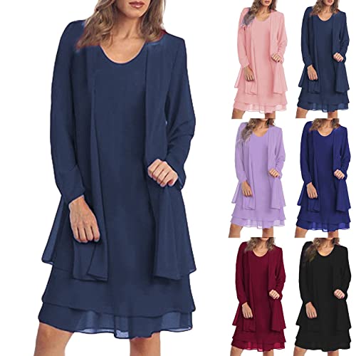 Festliche Kleider Damen Hochzeit : Abendkleider Damen Langarm Vorne Offen Business-Kleider Spitzen Zweiteiler Brautmutterkleider 2 Teiler Satin Partykleid Curvy Ballkleider Festkleid Cocktailkleid von Generisch