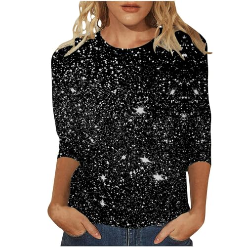 Festliche Oberteile Damen, Pailletten Oberteile Damen 3/4-Ärmel Glitzer Shirt Damen Elegant Silvester Outfit Elegant Festliche Kleidung Große Größen Glitzer Rotes Blusen Casual Langarm Tunika von Generisch