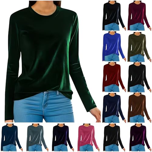 Festliche Oberteile Damen Elegant Goldsamt Pullover Große Größen Langarmshirt Einfarbig Party Longsleeve Leichte Rundhals Bluse Shirt Locker Langarm Longshirt Modisch Tunika Tops Partywear von Generisch