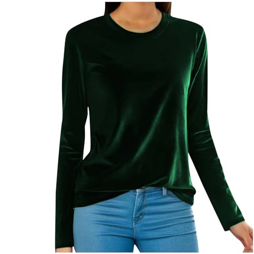 Festliche Oberteile Damen Elegant Goldsamt Pullover Große Größen Langarmshirt Einfarbig Party Longsleeve Leichte Rundhals Bluse Shirt Locker Langarm Longshirt Modisch Tunika Tops Partywear von Generisch