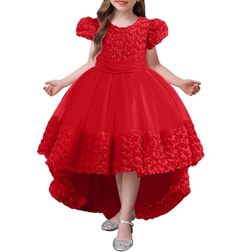 Festliche Röcke Für Mädchen Kinder Blumenmädchen Spitze Hochzeit Party Formale Langes Kleid Kinder Mädchen 128 (Red, 9-10Y) von Generisch